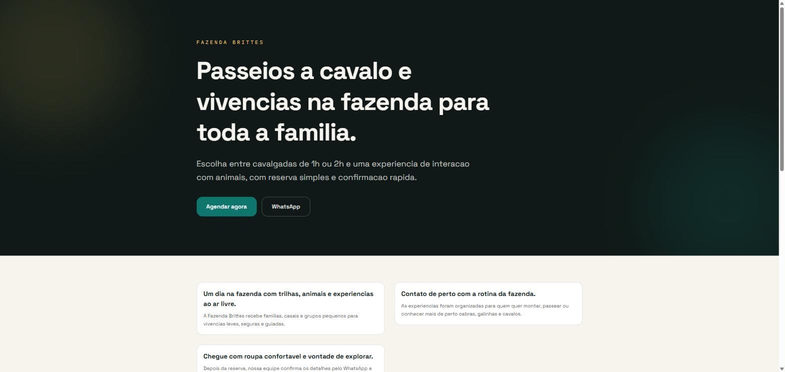 O site de demonstração da Fazenda Brittes em uma tela de computador